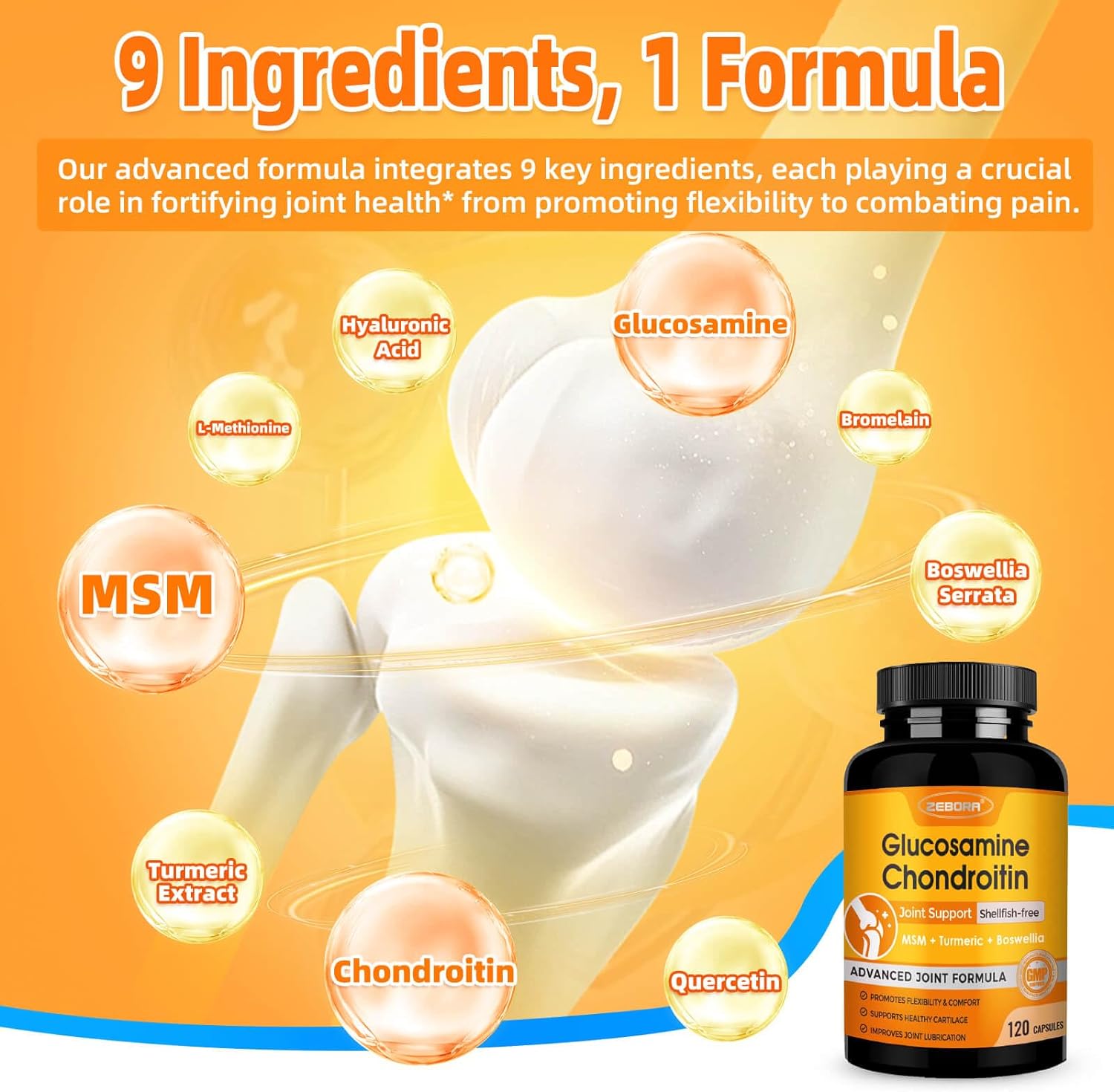 ZEBORA Glucosamine Supplements contain 9 ingredients and 1 formula.