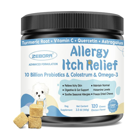 Dog Allergy Relief Chews with Probiotics, Omega 3, and Colostrum